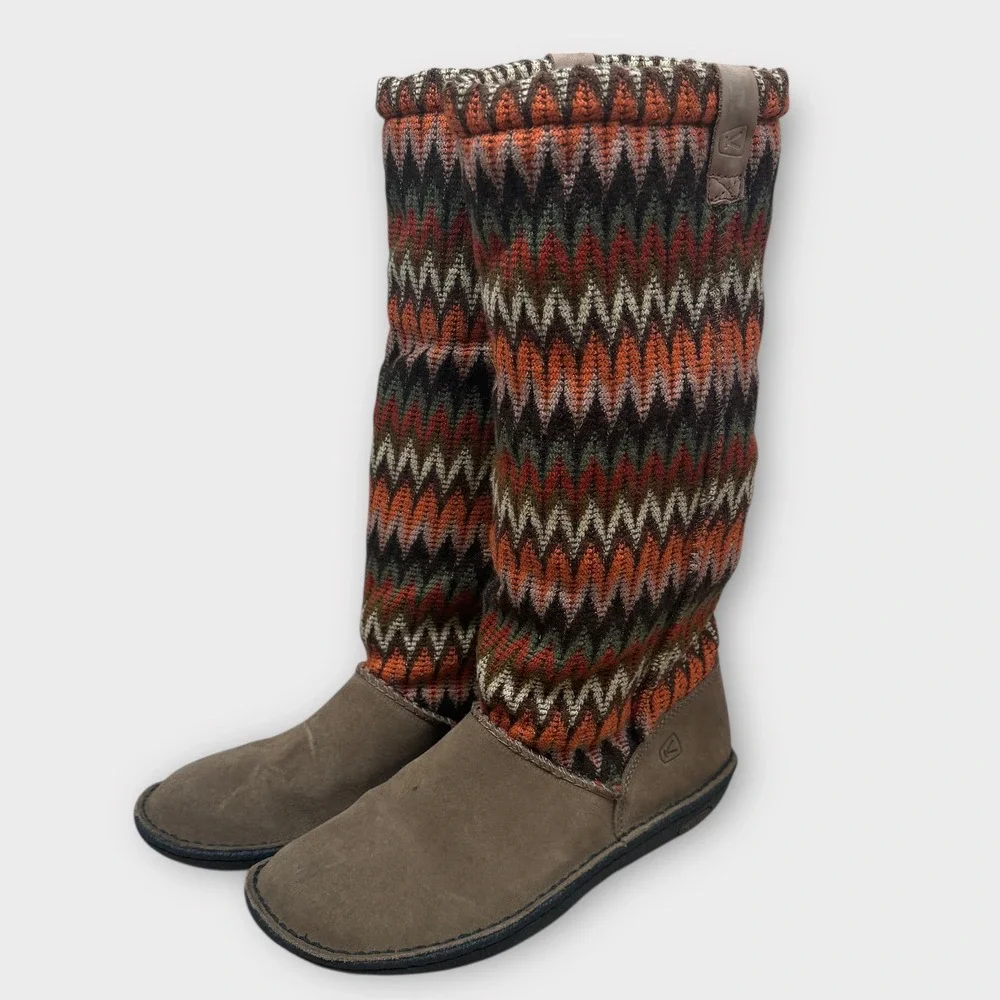 Keen Auburn Navajo Boots Sweater Suede Fur Lining‎ Wool Knit Cozy Soft Winter 8